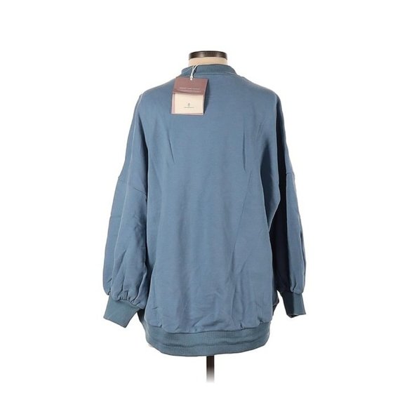 NAP Loungewear Blue Oversized Drawstring Hem Cotton Sweatshirt Mock Neck Sz XS-M - Picture 2 of 6